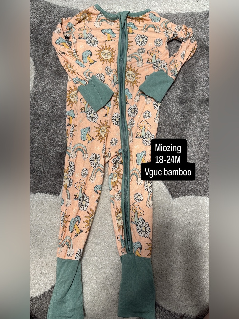 Peach Floral & Mushroom Bamboo One-Piece Pajamas (18-24M)